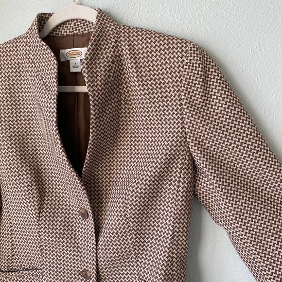 Vintage Talbots Houndstooth Brown Fitted Blazer Women's Size 6 - Picture 10 of 13